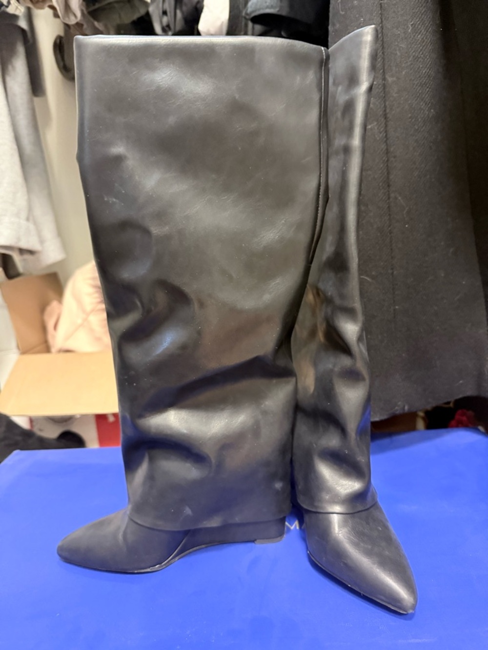 Madden Girl Black Pointed-Toe Knee-High Booties
